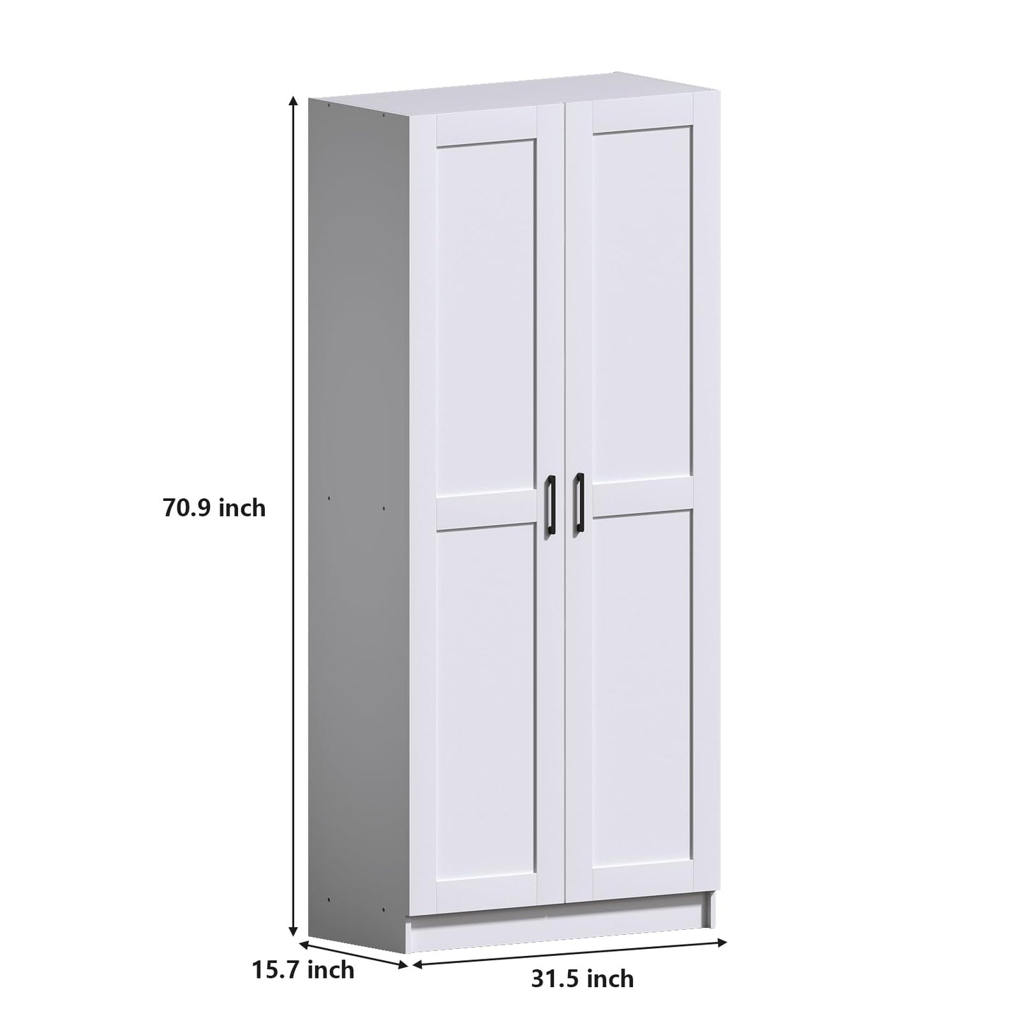 White Tall Kitchen Pantry Cabinet Organizers and Storage with Doors and Adjustable Shelves，Wood Large Gabinetes Para Cocina Office Bookshelf for Laundry Room Cabinets (31.5”W*15.7”D*71”H)
