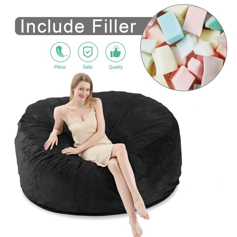 6FT Bean Bag Chairs for Adults，beanbag Chair with Filler，Memory Foam Chair，Extra Large Bean Bag，Leisure Reading Chair Suitable for Living Room, Bedroom and Dormitory. (Black, 6FT)