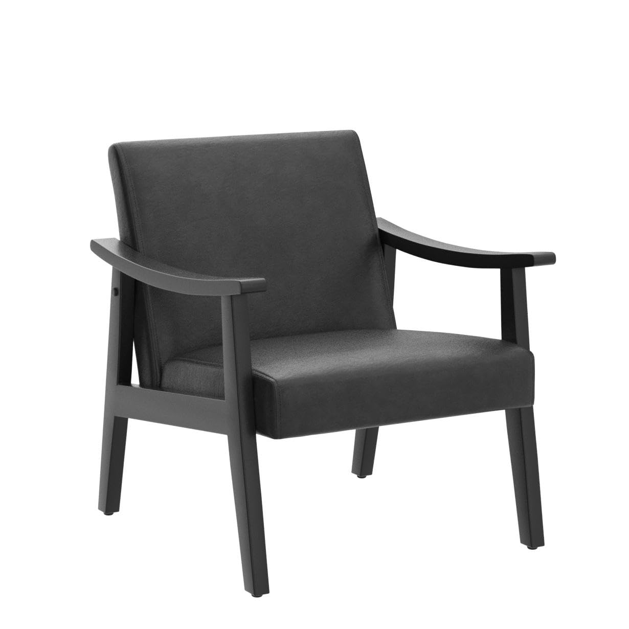 Yaheetech PU Leather Accent Chair, Mid-Century Modern Armchair with Solid Wood Legs, Reading Leisure Chair with High Back for Living Room Bedroom Waiting Room, 2 Pieces, Black