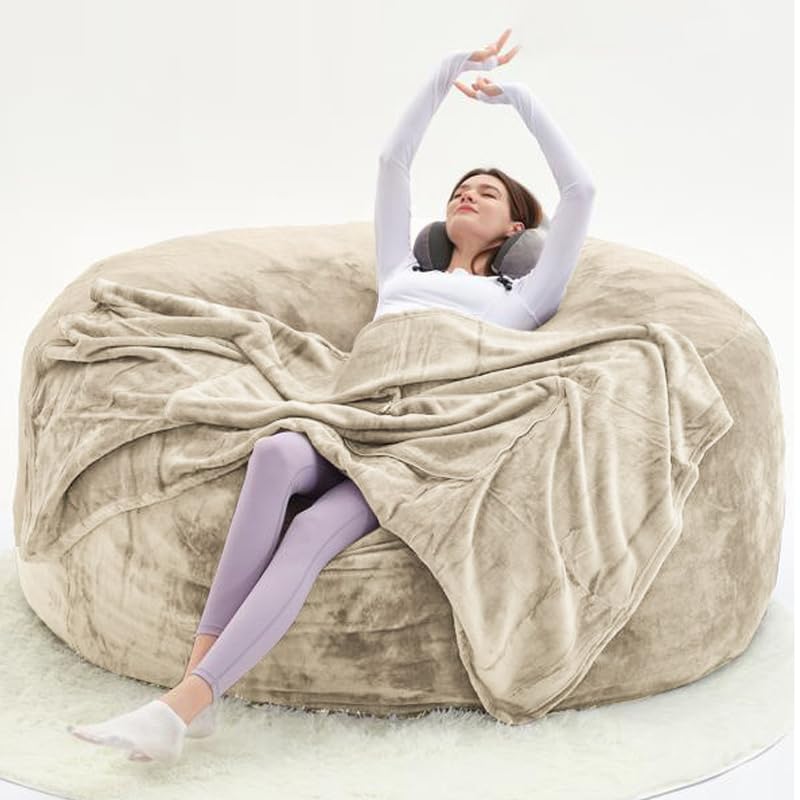 5FT,Big Bean Bag Chairs for Adults，Bag with Filler Included，Comfortable and Soft Plush ，Memory Foam Bean Bag,Oversized Bean Bag,Read Chair Suitable for Living Room and Bedroom (Black, 5 Foot)
