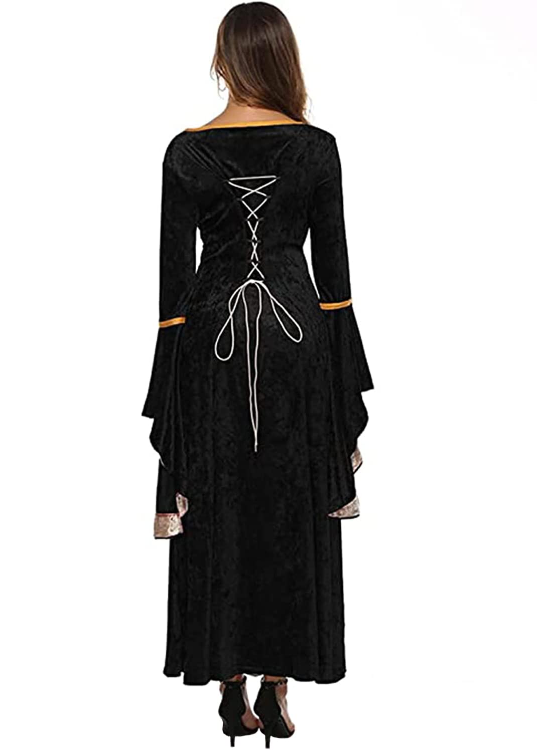YEAXLUD Womens Renaissance Medieval Costume Dress Lace up Irish Over Long Dresses Cosplay Retro Gown S-5XL (S, Black)