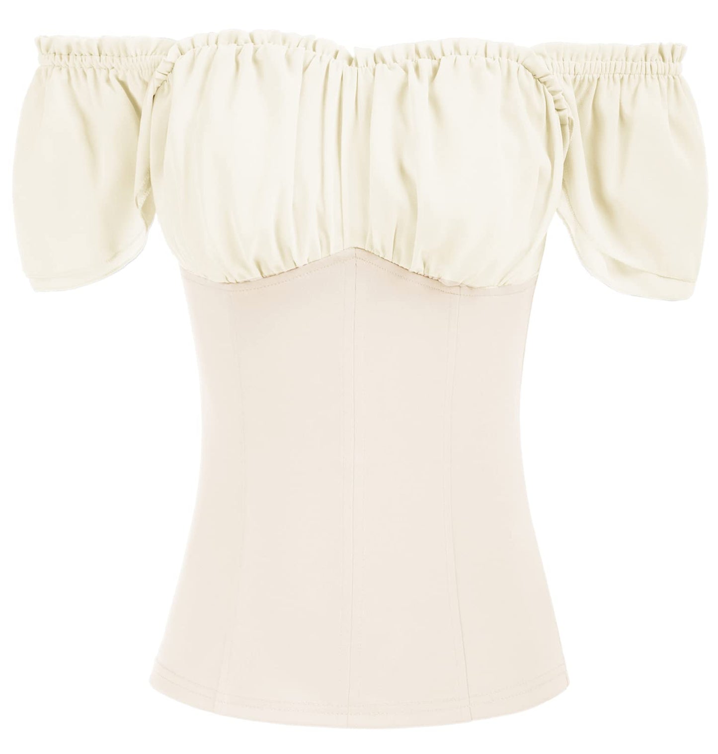 Womens Summer Top Off The Shoulder Vintage Top Flutter Ruffle Sleeve Victorian Shirt Slim Fit Blouse Beige M