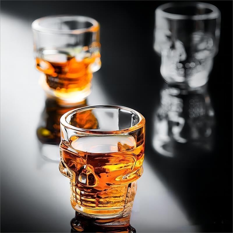 WOQIJENCV 50ml Shot Glasses Set of 6 | Reusable Clear Shot Glass for Vodka Shots, Rum, Brandy, Jello Shots | Heavy Base Shot Glass Set for Home Bar, Pub, Event, Party (Skull shaped)