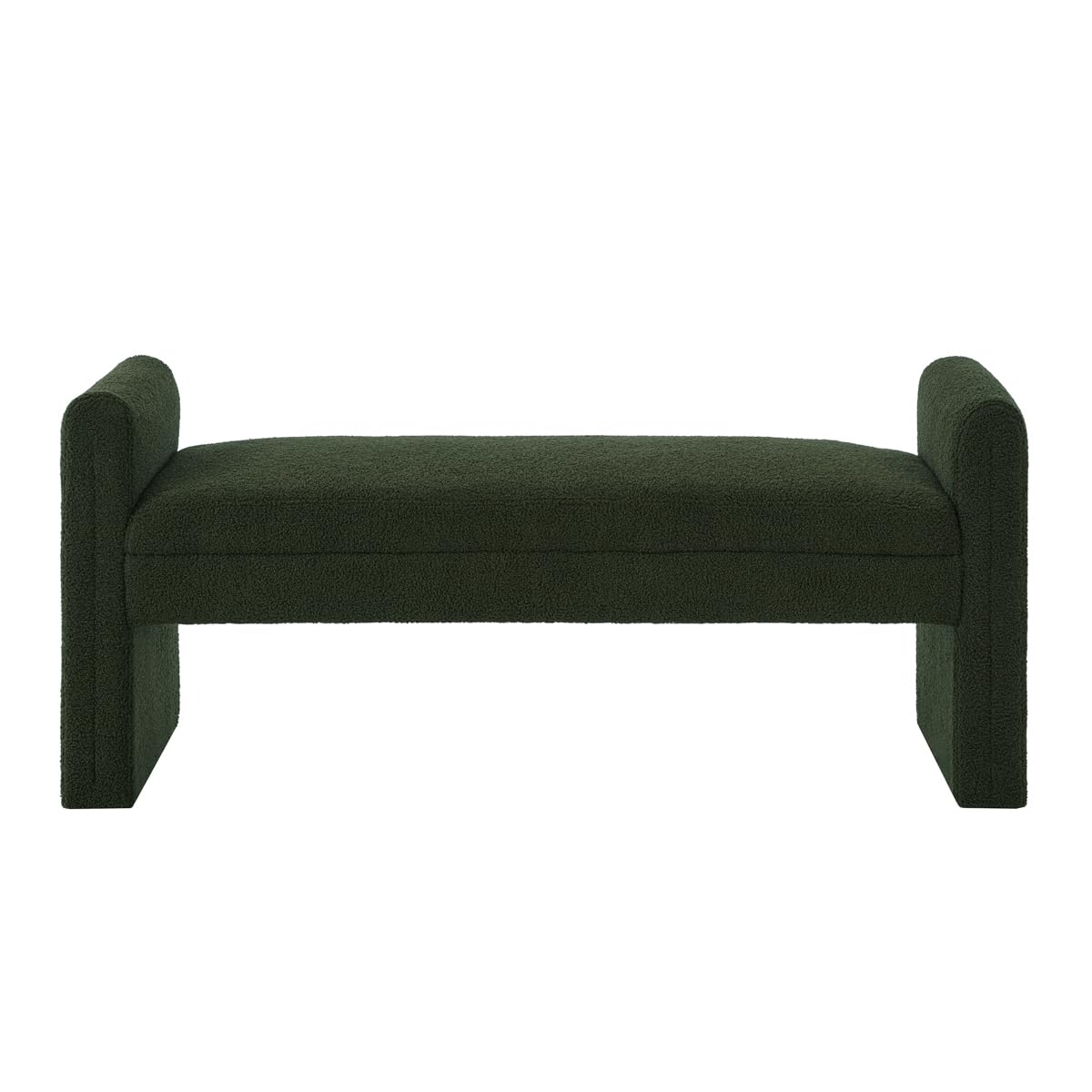 24KF Modern Boucle Teddy Lovely Bench, Upholstered Bed Bench Entryway Bench Ottoman with Armrest -Dark Green