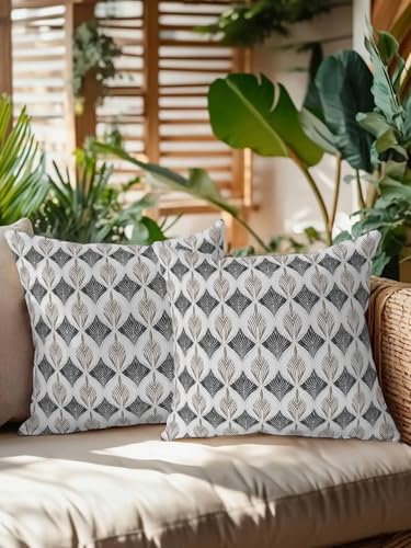 Waterproof Pillow Cover & Insert Set of 2 Geometric Floral Throw Pillows Cushion Case 16x16 Inch Removable Pillowcase Soft Cotton Inner Pillow Abstract Vintage Gray Pillows for Couch Sofa Bed