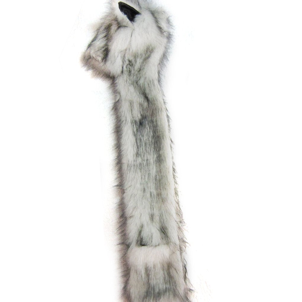 Winter Animal Hat Faux Fur Hooded Scarf Cute Furry Ears Paw Gloves Pocket Hoodie Beanie Cap Party Costume for Women Girls (White)