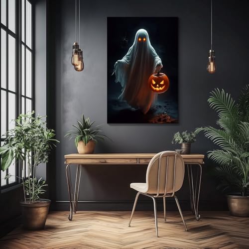Wewejia Halloween Canvas Wall Art 12x16 Inch, Ghost Posters Pumpkin Lanterns Spooky Gothic Wall Decor Retro Dark Academic Style Art Prints Suitable for Living Room Bedroom Kitchen Corridor Home Decor