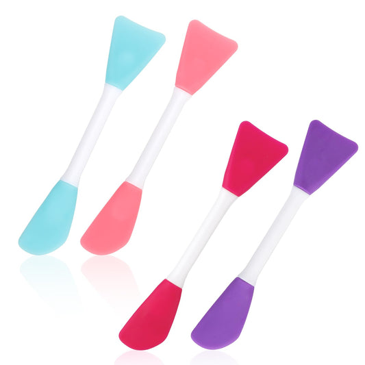 4pcs Silicone Face Mask Applicator, Dual-Head Mask Brushes Facial Mask Brush Applicator Soft Face Mask Spatula Beauty Brush Tool for Applying Mud Mask Lotion Skincare Cream (4 Colors)