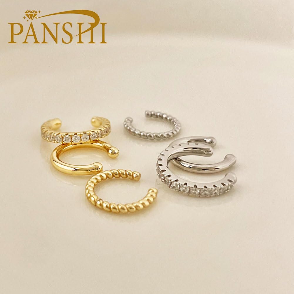 3PCS Ear Cuff Silver Cuffs Earrings for Women Teen Trendy Non Piercing Hypoallergenic Cubic Zirconia Earrings Set Jewelry Gifts - Silver