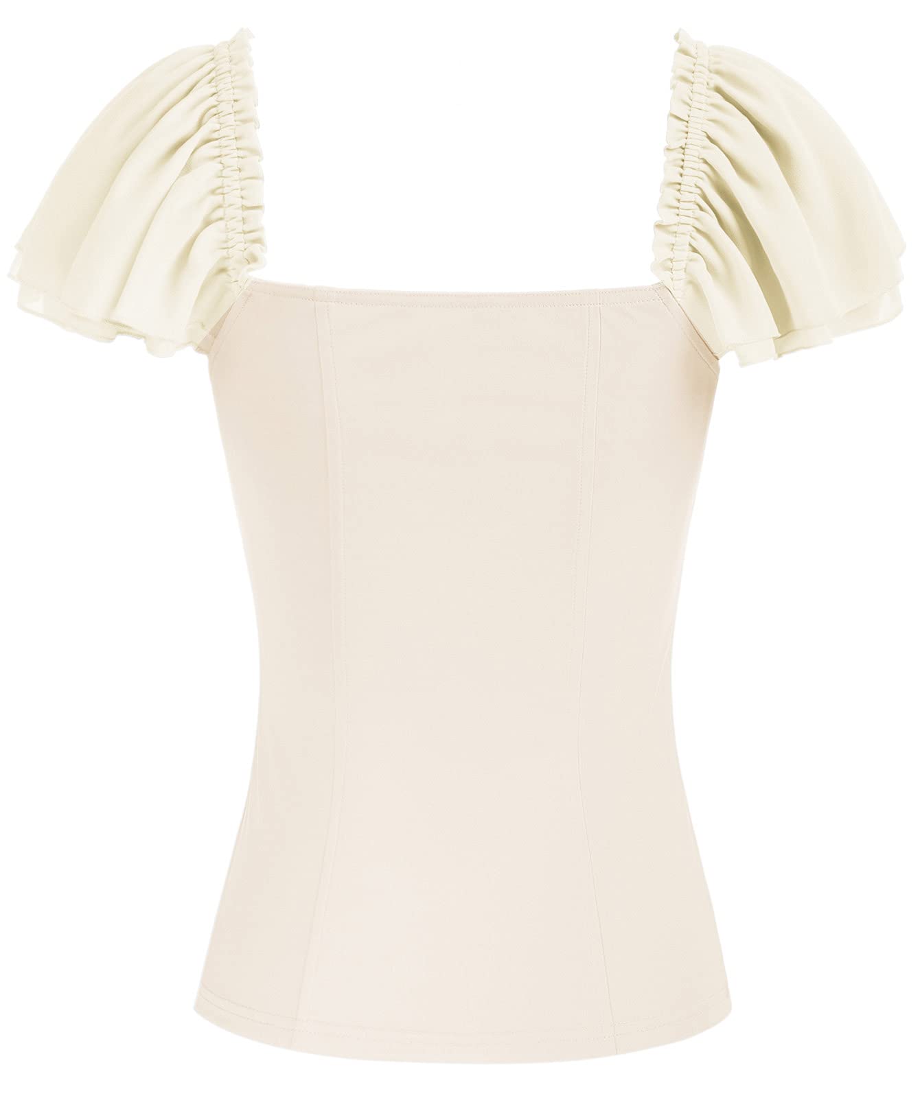 Womens Summer Top Off The Shoulder Vintage Top Flutter Ruffle Sleeve Victorian Shirt Slim Fit Blouse Beige M