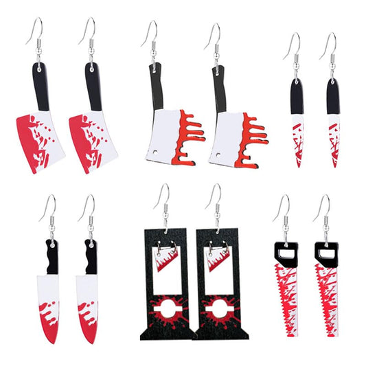 6 Pairs Halloween Knife Drop Dangle Earrings Sets for Women Acrylic Knife Earrings Halloween Horror Earrings Goth Knife Dagger Earrings Halloween Holiday Party Decor (6 Pairs Knife)