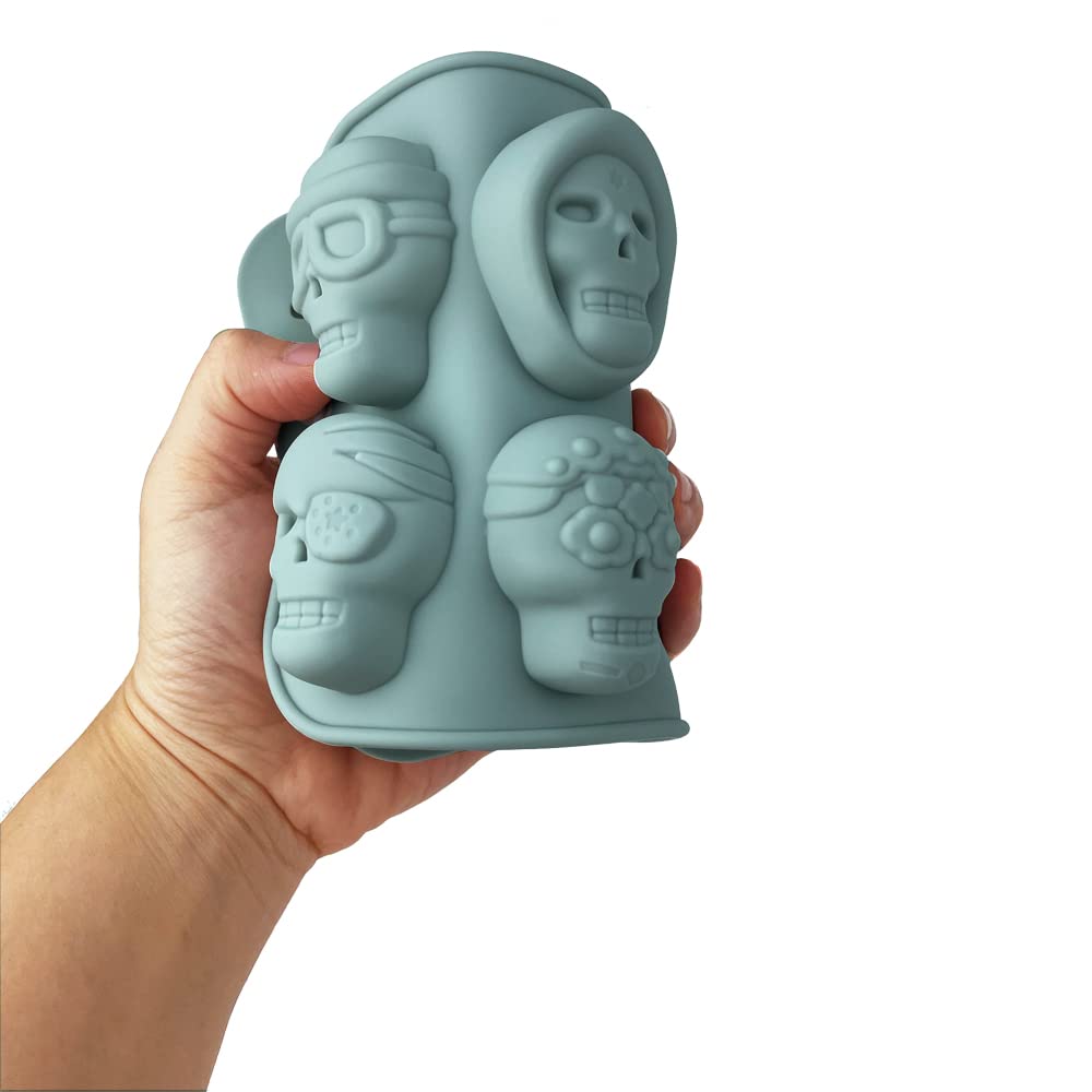 2 Pack 3D Skull Silicone Molds 8 Cavity Skull Themed Baking Mould Tray DIY Baking Tool for Chocolate Cake Dessert Candy Mousse Pastry Handmade Soap Cupcake Topper