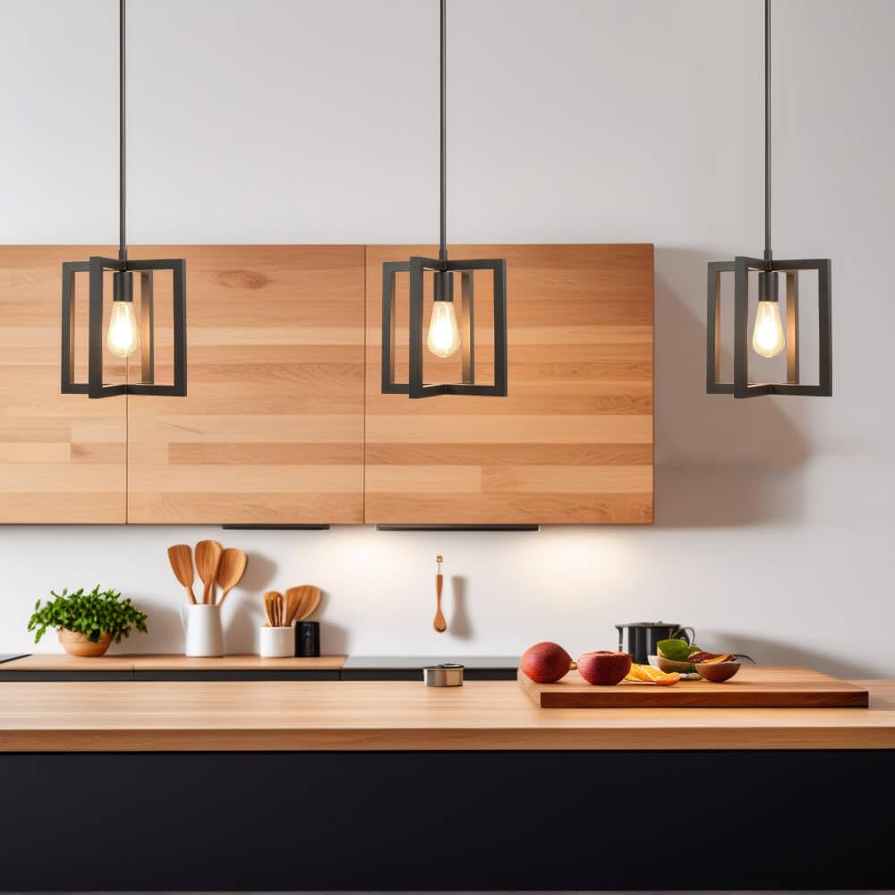XiNBEi Lighting Cage Pendant Light, 1-Light Farmhouse Kitchen Island Hanging Light Fixture, Dark Bronze Adjustable Pendant Lighting for Dining Room Bedroom Hallway Entryway XB-P339-DB