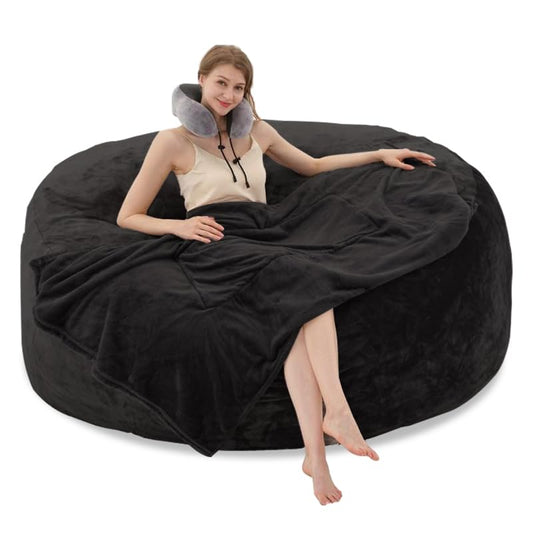 6FT Bean Bag Chairs for Adults，beanbag Chair with Filler，Memory Foam Chair，Extra Large Bean Bag，Leisure Reading Chair Suitable for Living Room, Bedroom and Dormitory. (Black, 6FT)
