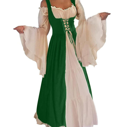Abaowedding Womens's Medieval Renaissance Costume Cosplay Chemise and Over Dress Small/Medium A-Green