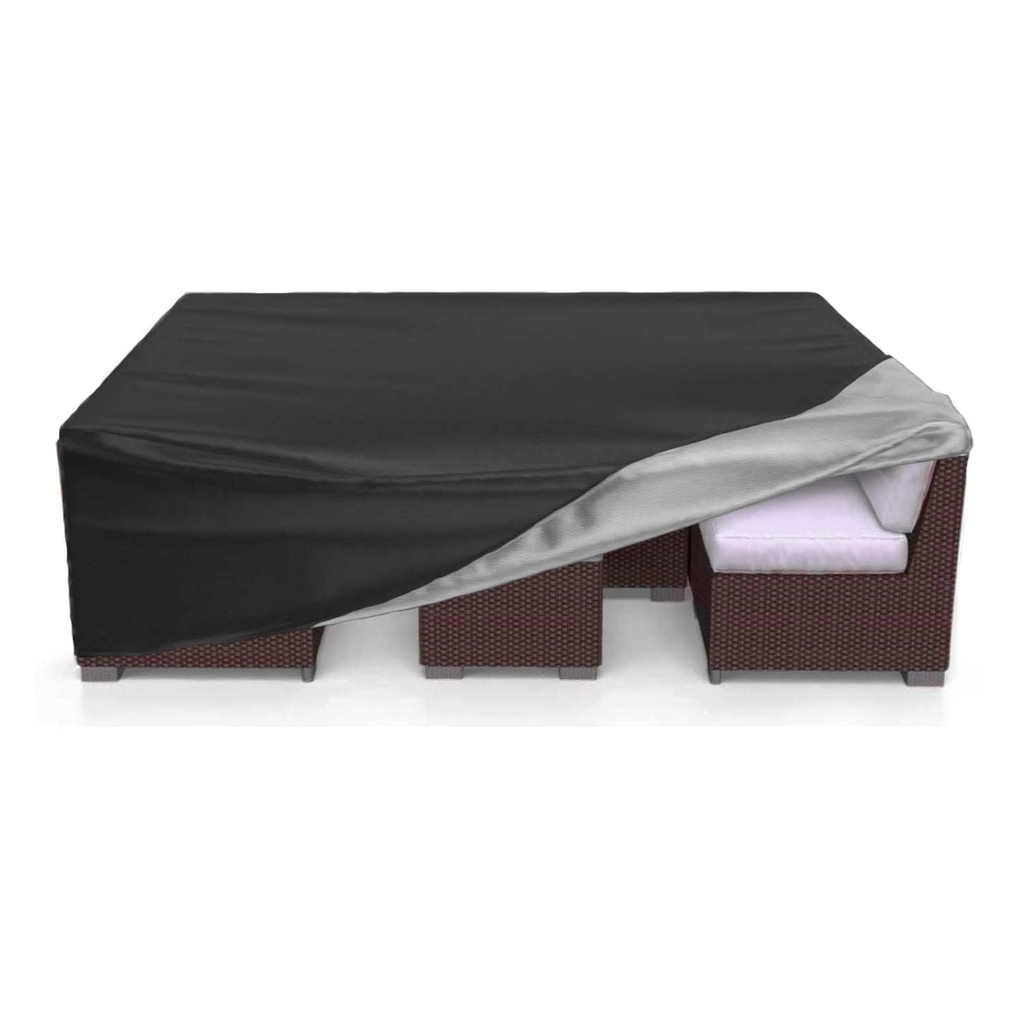 600D Heavy Duty Large Waterproof Table Cover -124" Patio Sofa Set Covers-Rectangular Patio Table Cover ,Dining Table Cover, Tea Table Cover Black