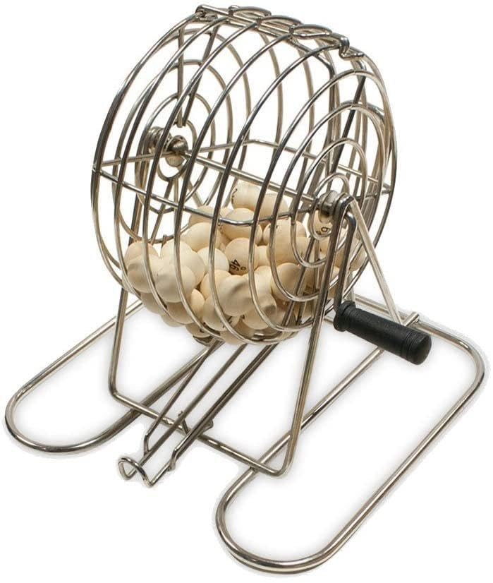 WE Games Retro Bingo Game Set with Metal Rotary Cage, Deluxe Wooden Master Board, Wood Balls, Party Games for Families, Fairs, and Churches
