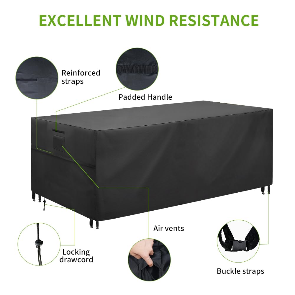 600D Heavy Duty Large Waterproof Table Cover -124" Patio Sofa Set Covers-Rectangular Patio Table Cover ,Dining Table Cover, Tea Table Cover Black