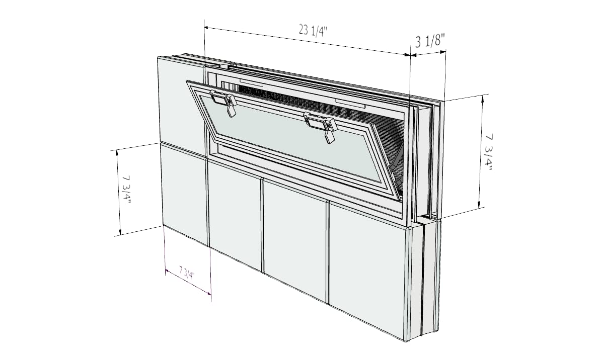 2408 Hopper Vent Window for Glass Blocks, Sheds, Cabins, Tiny Homes, Garages