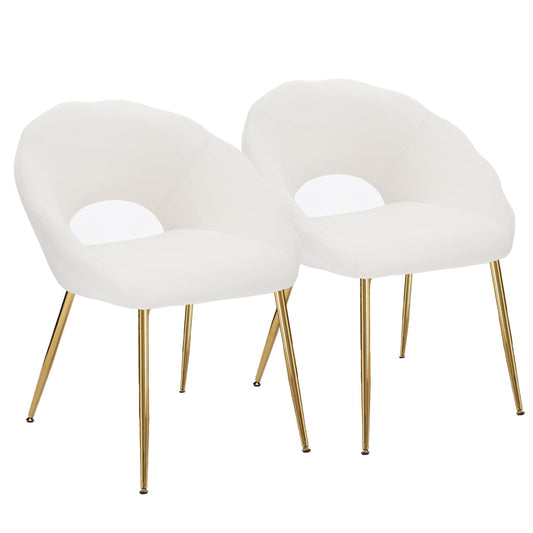 YDcosyfy Modern Small Accent Chair Set of 2, Comfy Velvet Vanity Chair with Shell Back & Golden Metal Legs, Decorative Chair no Wheels for Living Room, Makeup Room, Bedroom, Beige