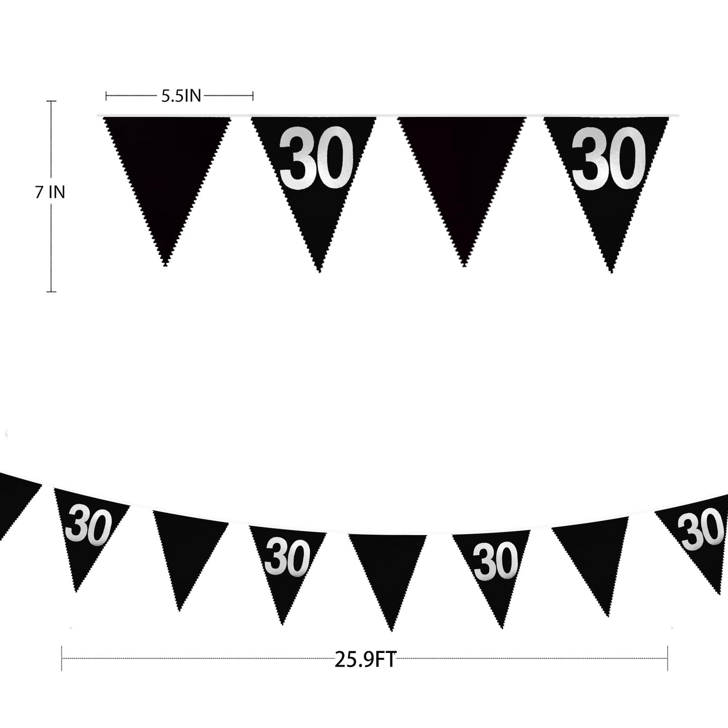 26FT Black Silver 30th Birthday Party Decorations Fabric Pennant Banner Garland Streamers for Women Mens Dirty Thirty 30 and Fabulous Birthday Cheers to 30 Years Anniversary Talk Thirty To Me Decor