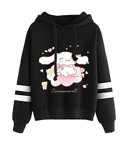 WANHONGYUE Anime Pullover Sweatshirt for Women Cute Cartoon Print Hoodie Teen Boys Girls Striped Long Sleeve Hooded Sweater, Black/1, XXS