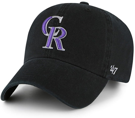 47 Brand MLB Team Color Home Primary Logo Clean Up Adjustable Baseball Cap Hat, Adult One Size Fits All - Colorado Rockies Black