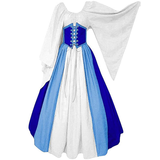 Abaowedding Women's Renaissance Medieval Costumes Dress Trumpet Sleeves Gothic Retro Gown Blue X-Large