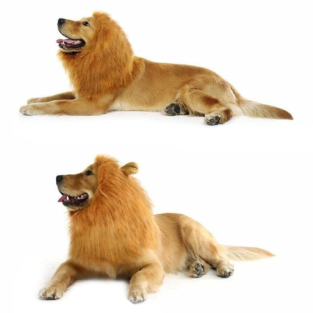 6MILES 1 Pcs Light Brown Adjustable Washable Comfortable Funny Lion Mane Wig with Ears for Dog and Cat Costume Pet Fancy Hair Clothes Dress, Large