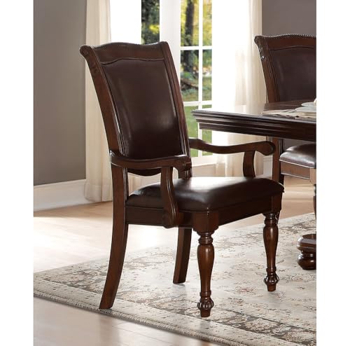 WoodHW Set of 2pc Traditional Style Dining Armchairs,Upholstered Seat Dark Brown Finish Wooden Dining Chairs