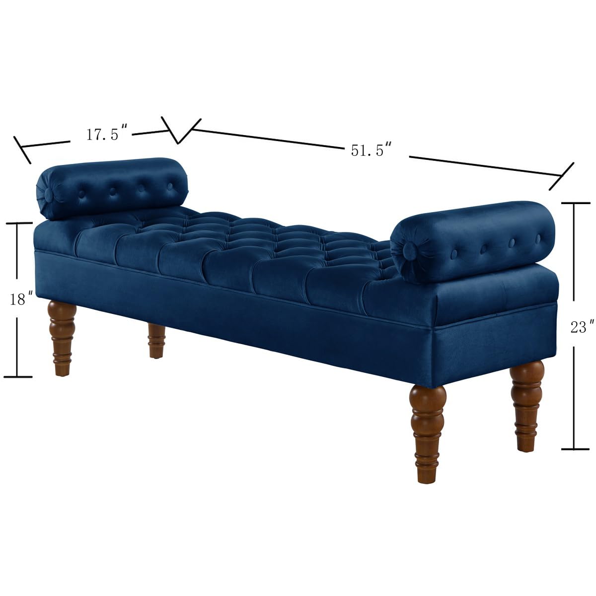 24KF Navy Blue Velvet Long Bench for Bedroom & Entryway - Tufted Button, 1.5 ft-Deep