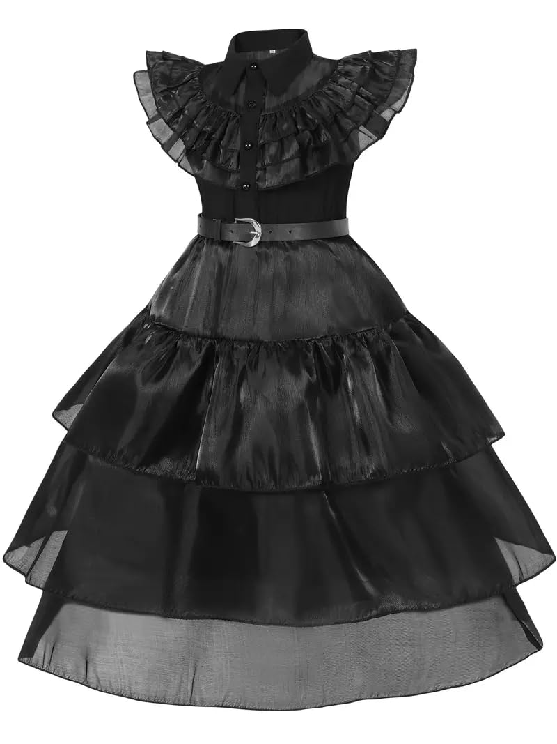 WYB Black Costume Dress for Girls Cosplay Dress Halloween Costumes Cosplay Party School Days Dress with Accessories 4-12Y