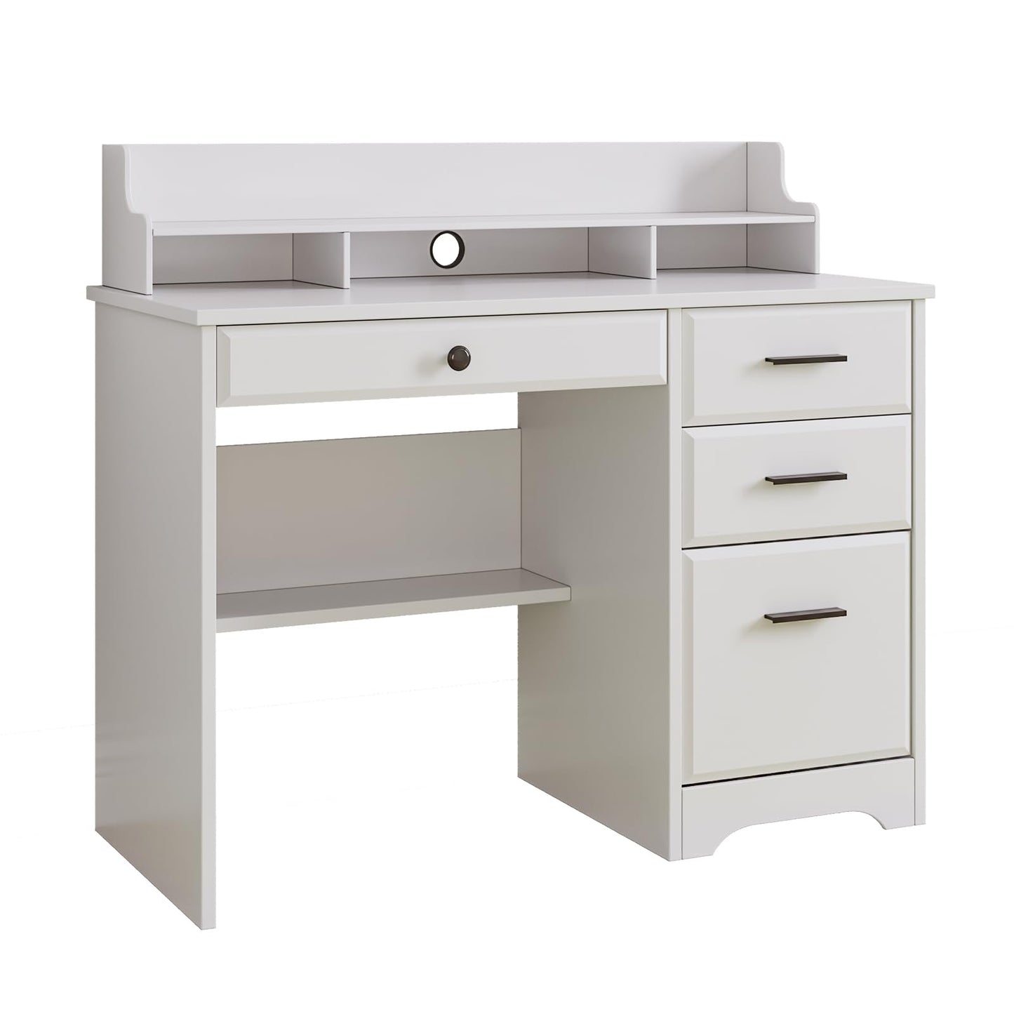 4 EVER WINNER White Desk with Drawers, Small Computer Desk with File Drawer for Small Spaces, Home Office Desks with Monitor Stand Wood Table for Study Writing, White