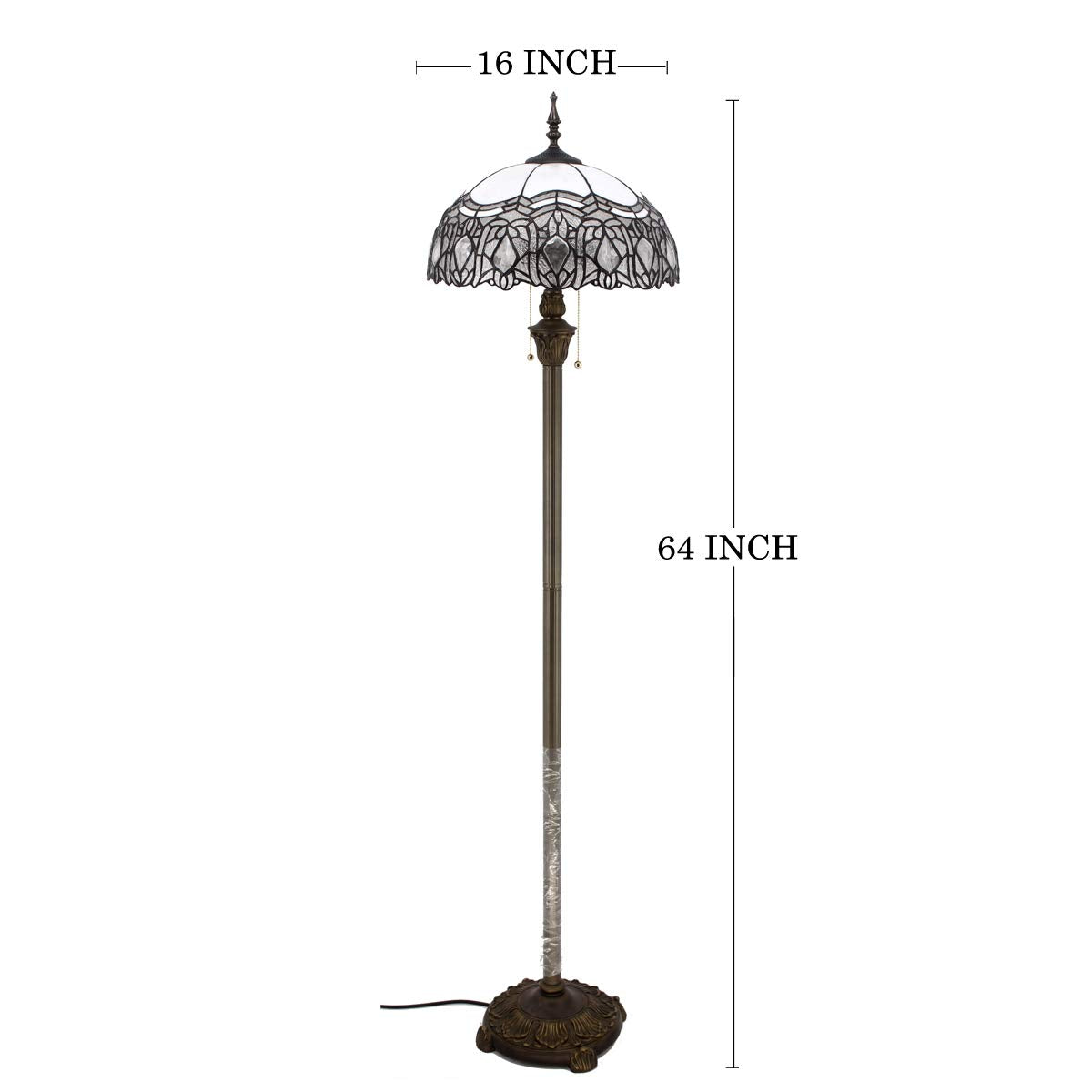 WERFACTORY Tiffany Floor Lamp Crystal Bead White Stained Glass Standing Reading Light 16X16X64 Inches Antique Pole Corner Lamp Decor Bedroom Living Room Home Office S508W Series