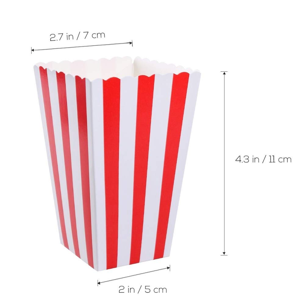 24 Pack Red Striped Popcorn Boxes - Carnival Parties Mini Paper Popcorn and Candy Containers, Party Supplies for Movie Nights