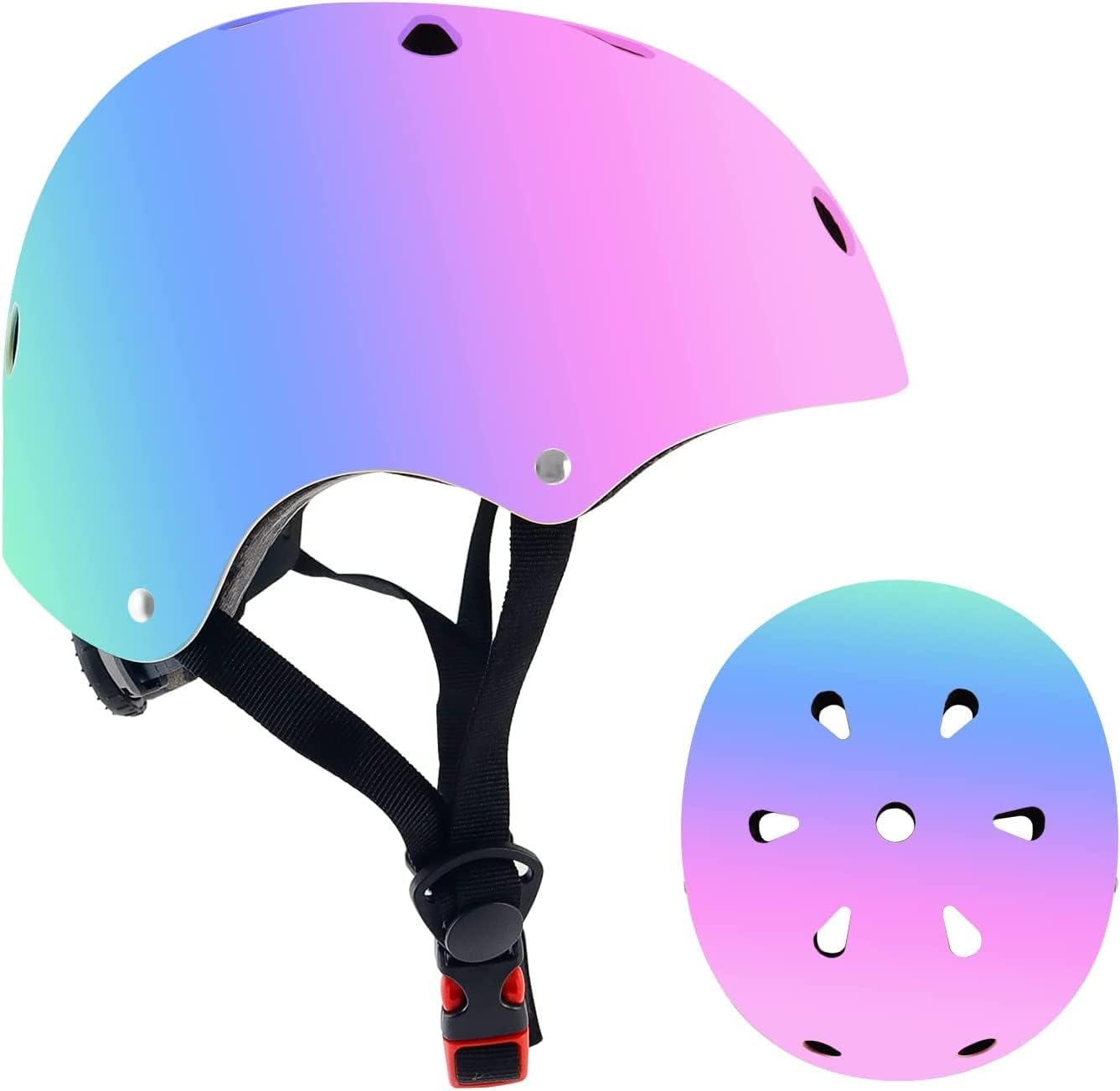 JeeFree Adjustable Gradient Color Skateboard Helmet for 3-5-8-14+Ages【Toddler Kids Youth Adult】 Girls Boys Woman.Bike Helmet for Multi-Sports Cycling Bicycle Scooter Inline Roller Skate Rollerblading