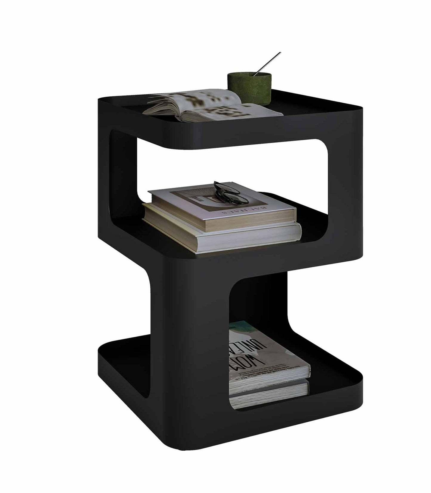 XIV Side Table, Small End Table, Modern Nightstand, Accent Bedside Table, 3 Tier Night Stands, Metal Bed Side Table for Living Room Bedroom Outdoor Entryway, No Assembly Required (Black, Square)