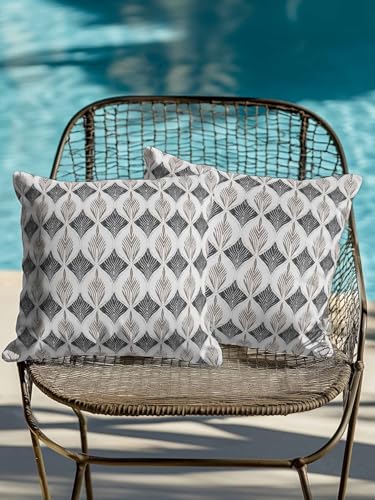 Waterproof Pillow Cover & Insert Set of 2 Geometric Floral Throw Pillows Cushion Case 16x16 Inch Removable Pillowcase Soft Cotton Inner Pillow Abstract Vintage Gray Pillows for Couch Sofa Bed