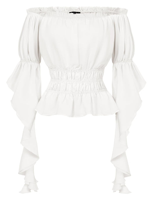 Women Renaissance Top Summer White Dressy Blouse Off The Shoulder Elegant Blouse White M