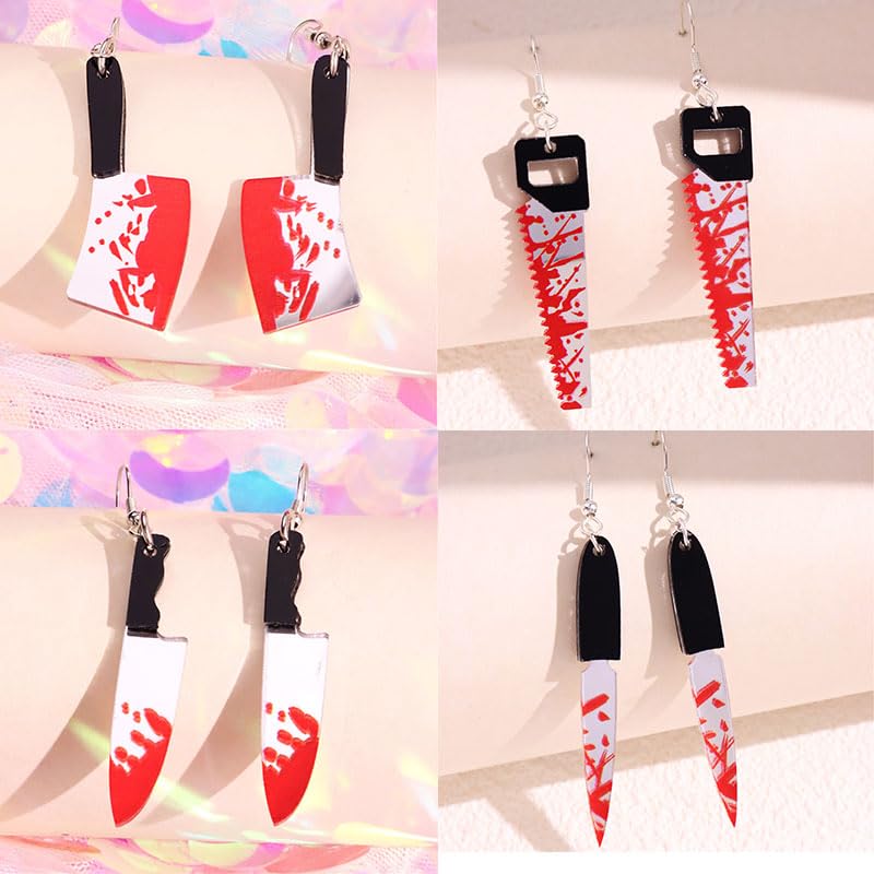 6 Pairs Halloween Knife Drop Dangle Earrings Sets for Women Acrylic Knife Earrings Halloween Horror Earrings Goth Knife Dagger Earrings Halloween Holiday Party Decor (6 Pairs Knife)