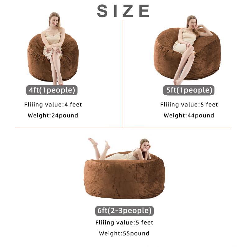 6FT Giant Bean Bag Chairs for Adults，Bean Bag Chair with Filler Included，Puff Chair，Memory Foam Chair，Living Room Furniture, Suitable for Indoor Balcony Games and Leisure Chairs (Coffee Colour, 6FT)