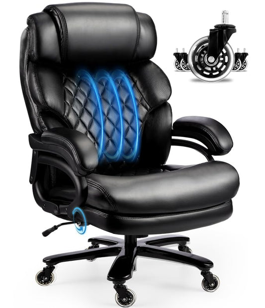 800LBS Big and Tall Office Chair for Heavy People, Heavy Duty Executive Chair with High Back, Extra Wide Seat and Adjustable Lumbar, Large Computer Desk Chair Comfortable for Home Office (Black)