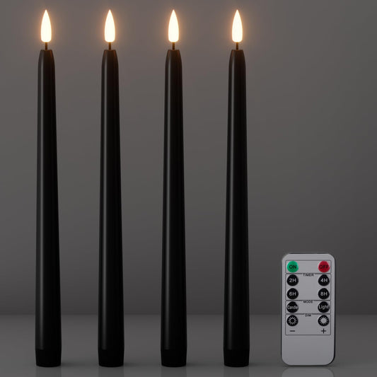 Wondise Halloween Flameless Taper Candles with Remote & Timer, 4 Pack Black Candles Battery Operated LED 3D Wick Flickering for Halloween Table Decorations