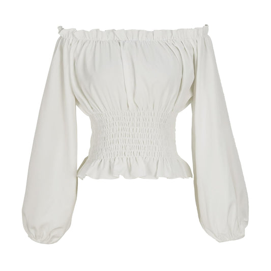 Womens Renaissance Blouse Peasant Off Shoulder Tops Pirate Long Sleeve Peasant Blouse （S,Z2724WH