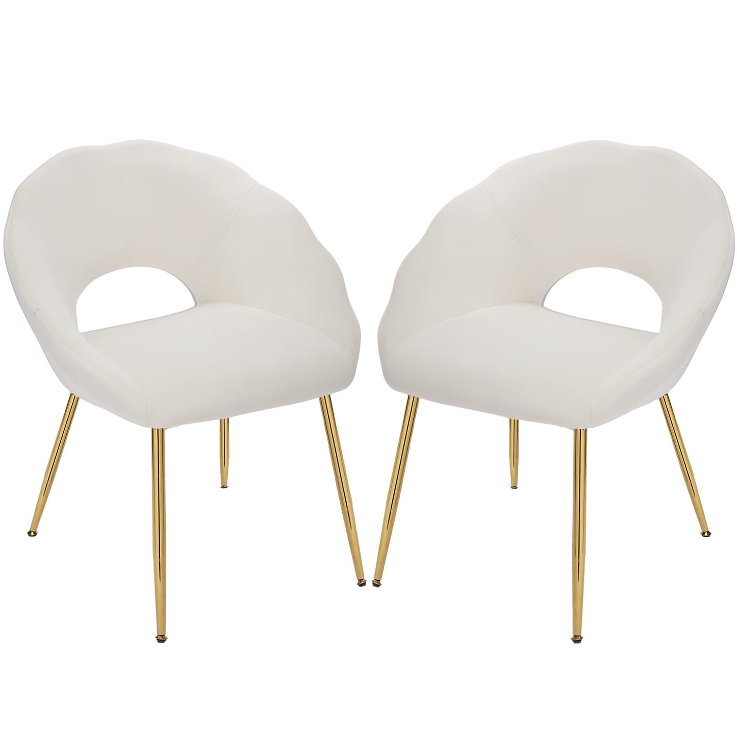YDcosyfy Modern Small Accent Chair Set of 2, Comfy Velvet Vanity Chair with Shell Back & Golden Metal Legs, Decorative Chair no Wheels for Living Room, Makeup Room, Bedroom, Beige