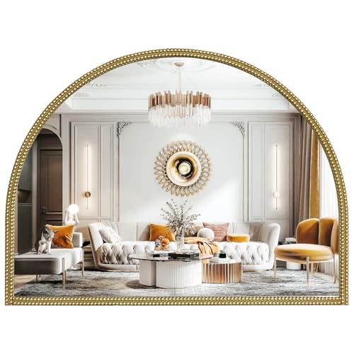WallBeyond Gold Vintage Mirror for Vanity 32x24 Inch, Gold Antique Mirror with Ornate Beaded Frame for Bathroom, Living Room, Fireplace, Entryway