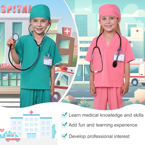 WooHand Nurse Costume For Kids 6Pcs Doctor Costume for Kids 3-9 Years Halloween Dress up Cosplay for Boy Girls with Accessories