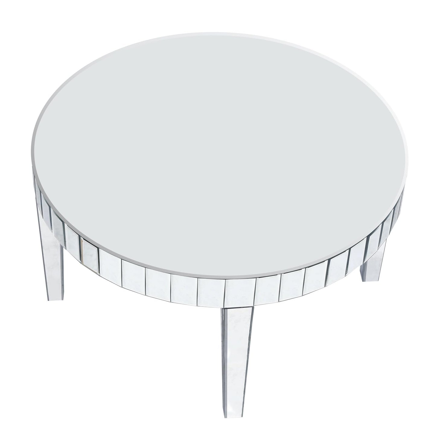 31.5in Round Mirrored Coffee Table, Wood Frame Glass Top Cocktail Coffee Table for Living Room Office, Modern Home Decor Sparkling Circular Sofa Center Table (Silver, 31.3''Lx31.3''Wx17.7''H)