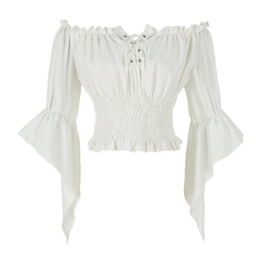 Womens Renaissance Peasant Blouse Off Shoulder Trumpet Sleeve Tops(M,Z2880C)