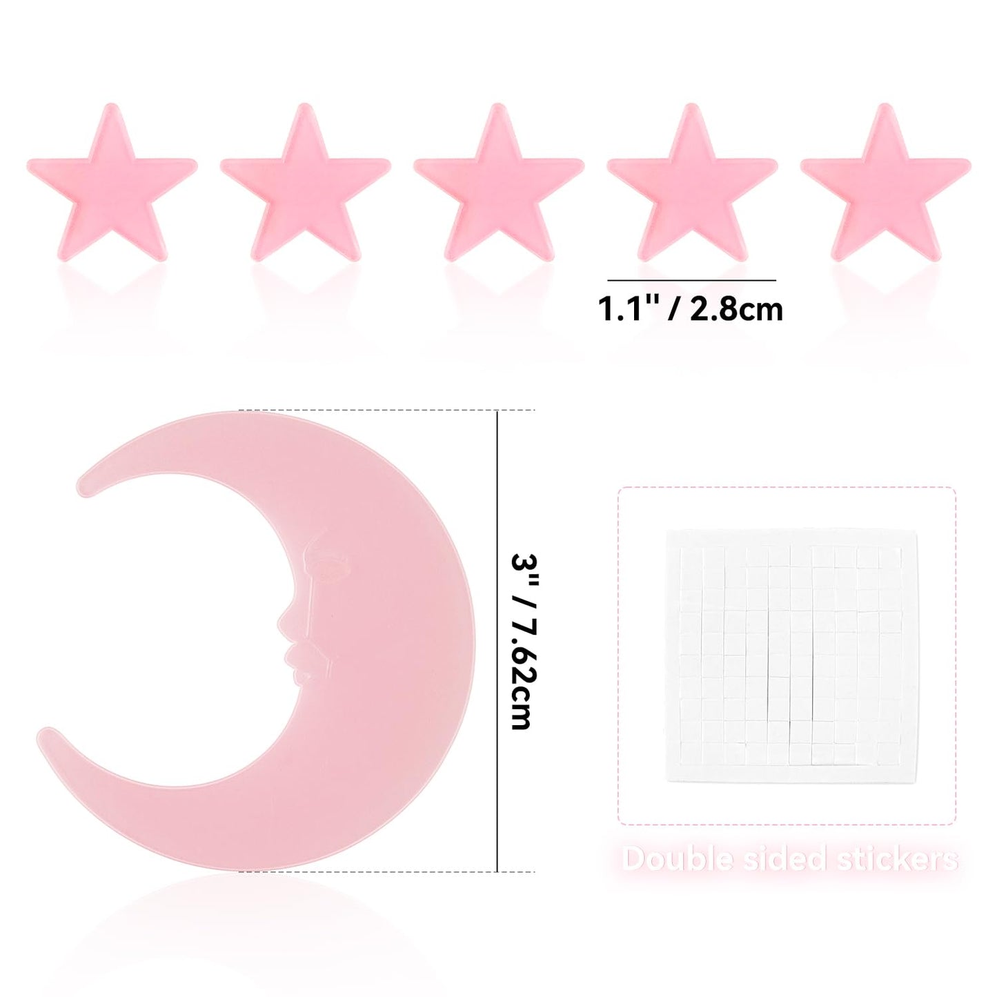100 Stars and 1 Moon Glow in The Dark Luminous Fluorescent 3D Plastic Glow Stars Moon for Ceiling, Glowing Wall Stickers Create a Realistic Starry Sky, Room Decorations (Pink)